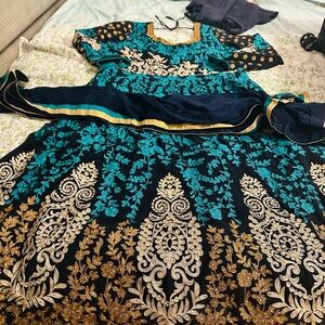 Elegant Blue and Gold Embroidered anarkali Dress